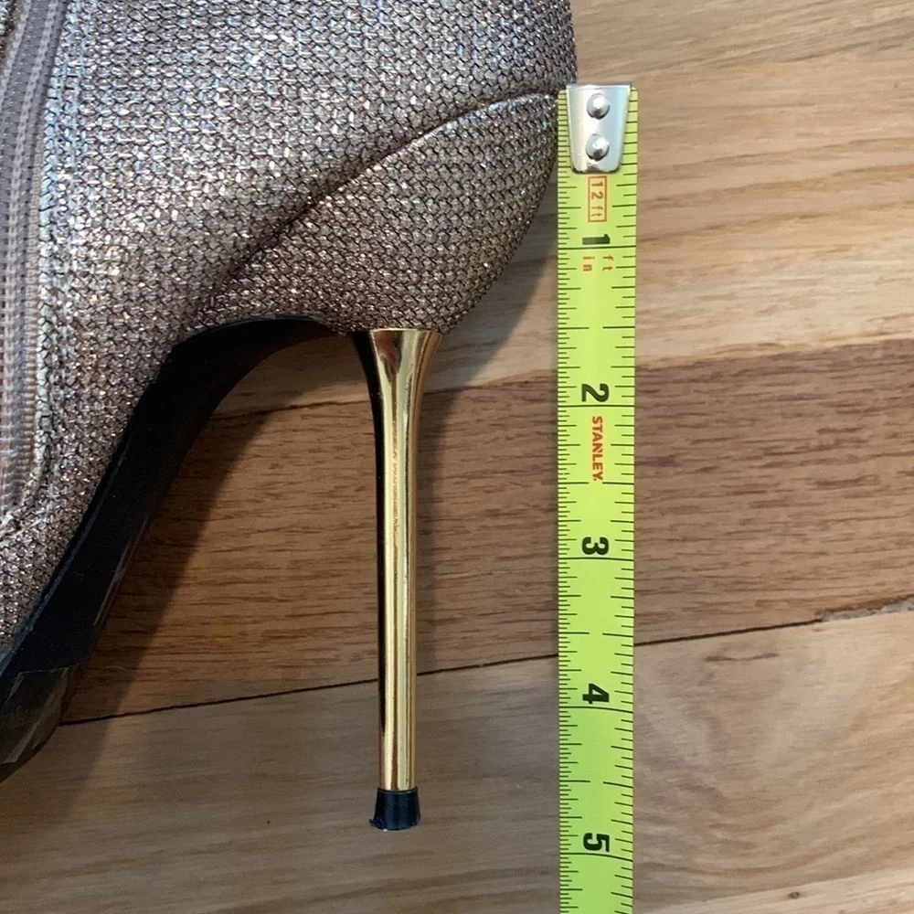DEB Glitter Stiletto High Heel Ankle Booties w/ Side Zipper Gold Women’s 6